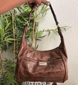 Nine & Co. 2000s Brown crocodile-embossed man-made leather shoulder hand bag purse silver hardware unique slouchy hobo boho Approx measurement 13” wide x 8” long x 3” deep #boho #y2k #streetwear Photo 0