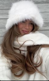 White Faux Fur Fluffy Snow Winter Bucket Hat Photo 0