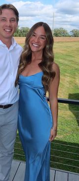 Hello Molly Blue Satin Maxi Dress Photo 0