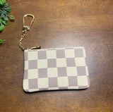 White Checkered Leather Keychain Coin Purse Mini Wallet 🔥🔥 Photo 0
