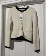 NWT  Cream Cardigan with Black Trim Photo 0