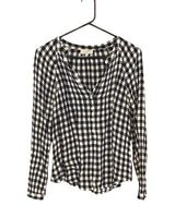 Lucky Brand Navy and White Gingham Print Blouse Size Medium Photo 0