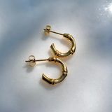 Mini Bamboo Joint Hoops Earrings, Bamboo Hoops, Mini Gold Hoop Earrings Photo 0