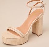 Brockton Natural Raffia Platform Ankle Strap High Heel Sandals Beige Photo 0