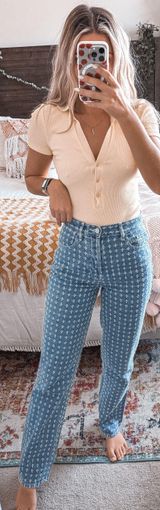 Blue High Waisted Distressed Dad Jeans Photo 0