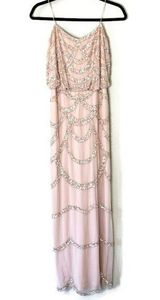 Aidan Mattox Blush Pink Beaded Sequin Formal Evening Maxi Gown Dress Size 2 Photo 0