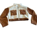 HYFVE Women’s M Cropped Mixed Media Jacket Sherpa Corduroy Brown Cream Fall Photo 0