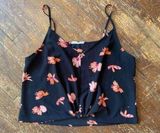 Lush Cropped Black Floral Tank Top Size SM Photo 0