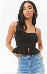 Black Crop Button Up Tank Photo 0