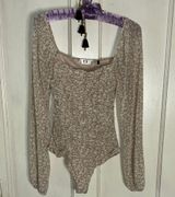 Frye Tan and White Smocked Bodysuit with Long Sleeves Photo 0