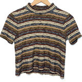 BCBGeneration  Striped Crop Top Medium Y2K Raw Hem Shirt Boho Stripes Photo 0