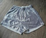 Silver Sequin Medium Lined Draw String Shorts Photo 0