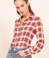 Reformation Melany Highland Red White Plaid Button Front Top S Photo 0