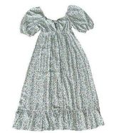 Love Ady Bell Sleeve Ruffle Hem Blue Green Floral Maxi Dress NEW Large Photo 0