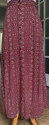 Vintage California Influence Red Boho Maxi Skirt Rayon Button Front Sz 26 (0) Photo 0