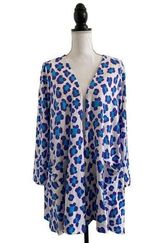 LuLaRoe  Caroline Long Sleeve Cardigan White & Blue Leopard Print Ladies Medium Photo 0