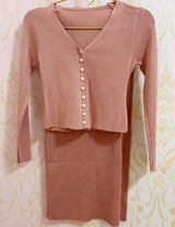 Women’s 2-Piece Knit Set – Long Sleeve Button Cardigan & Matching Skirt – Size Small Photo 0