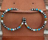 Navajo Style Pearl Hoop Earrings with Wood & Blue Beads Silver Photo 0