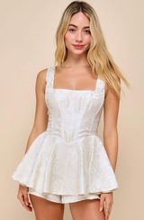 Lulus Radiant Flair Ivory Floral Jacquard Bustier Skort Romper Photo 0