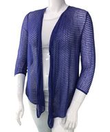 Chicos Womens Size 3 US 16 XL Open Front Sweater Purple Sheer Stripe High Low Photo 0