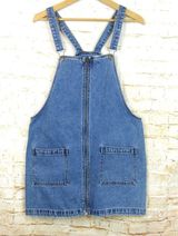 Wild Fable Dress Womens L Blue Denim Zip Front Overalls Pockets 90s Grunge Retro Photo 0