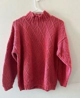 Sweater Women's Large Pink Vintage Cable Knit Mock Neck Ramie Cotton Photo 0