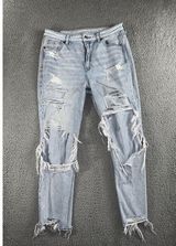 American Eagle Mom Jeans Women 10 Comfort Stretch Waistband Distressed Grunge Photo 0