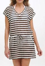 Calvin Klein  White/Black Mesh Stripe Beach Swim Coverup Size S/M Resortwear Photo 0