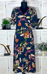 Johnny Was Jade floral pattern rust orange cream navy blue wrap midi dress Sz M Photo 0