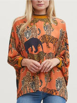 Anthropologie Zaniya Menagerie Animal Print Top Women's XS Orange Boho Hippie Photo 0