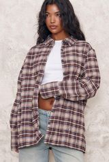 prettylittlething brown oversized flannel Photo 0