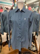 Cinch Blue Patterned Button Down Long Sleeve in L Photo 0