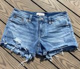 Lucy Brand low rise distressed short 8/29 medium wash cut offs denim Photo 0