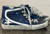 Golden Goose Authentic GG Slide Blue Distressed Denim High Top Sneakers Size 36 Photo 0