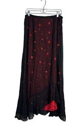 Papillon  M Sequin Floral Satin Midi Skirt Satin Sheer Whimsygoth Fairy Goth NWT Photo 0
