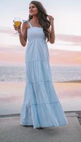 Caitlin Covington x maxi dress tiered bows striped seersucker smocked Photo 0