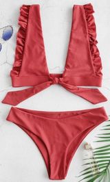 Zaful Ruffle Bralette Tied Bikini Set Photo 0