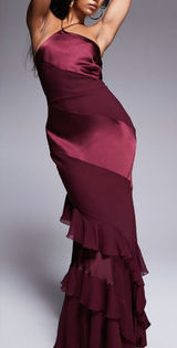 ASOS Halter Satin Chiffon Mix Ruffle Hem Maxi Dress Purple Size 8 NWT IN PKG Photo 0