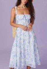 Rihoas Blue Square Neck Floral Ruched Midi Dress, Size M,NWT Size L Photo 0