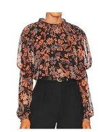 Free People Clarissa top women's small midnight combo puff smocked black floral Photo 0