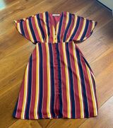 Ali & Jay Dreamer Wine Red Striped Midi Dress Photo 0
