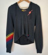 Aviator Nation Bolt Stitch Chevron Split Neck Pullover Crop Hoodie grey medium Photo 0