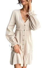 Bohemian Babydoll Oatmeal Beige Smock Boho Ruffle Dress ~ Women's MEDIUM (?) Photo 0