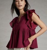 Anthropologie Caroline Ruffled Babydoll Top Raspberry Photo 0