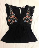 Francesca’s Embroidered Floral Black Blouse Photo 0