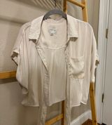 Short sleeve Button Up Front Tie Top Photo 0