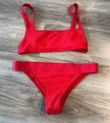 Frankie’s Red Ribbed High Leg Bikini Photo 0