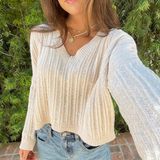 LA Hearts cream v neck cable knit sweater Photo 0