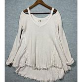 Free People Womens Sweater Sz M Beige Could Shoulder Fray Casual Photo 0