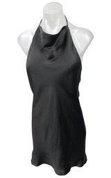 Princess Polly Black Silk Satin Halter Sleeveless Open Back Mini Dress Size 4 Photo 0